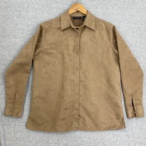 Goodclothes Blouse Womens Small Brown Button Up Floral Stitching Long Sleeve